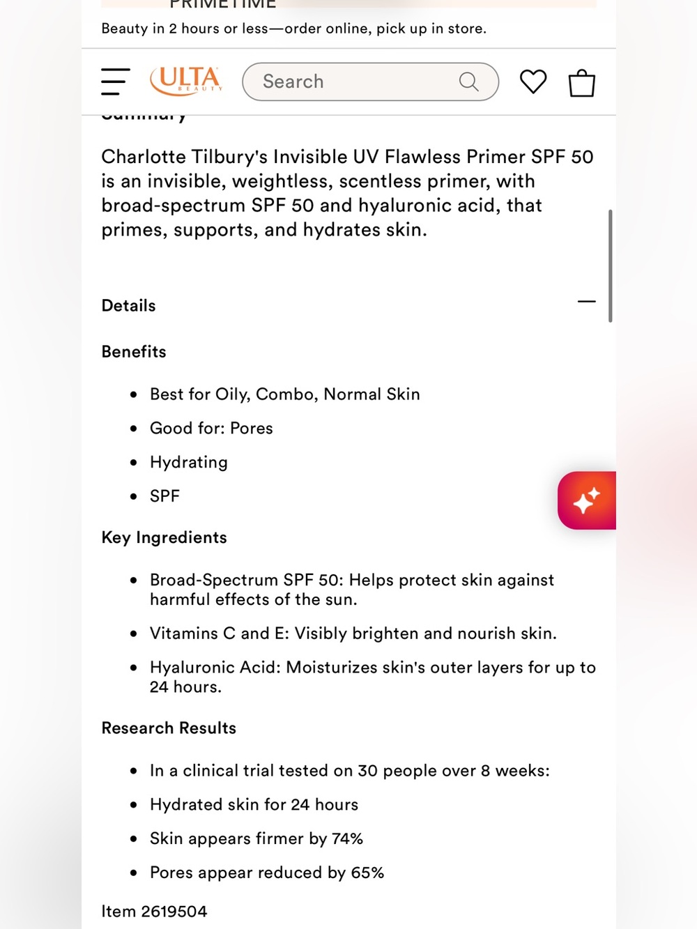 Charlotte Tilbury Invisible UV Flawless Primer SPF 50 - Picture 3 of 3